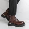 Men’s Retro Punk Thick Sole Platform Boots Cool Elevator Boots Black Brown Motorcycle Boots High Boots Plus Size