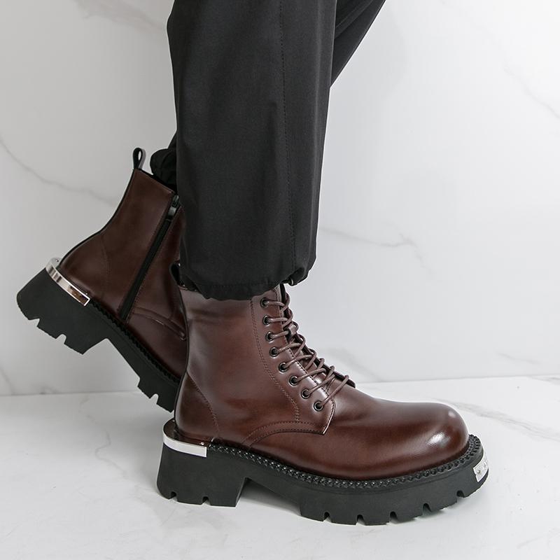 Men’s Retro Punk Thick Sole Platform Boots Cool Elevator Boots Black Brown Motorcycle Boots High Boots Plus Size