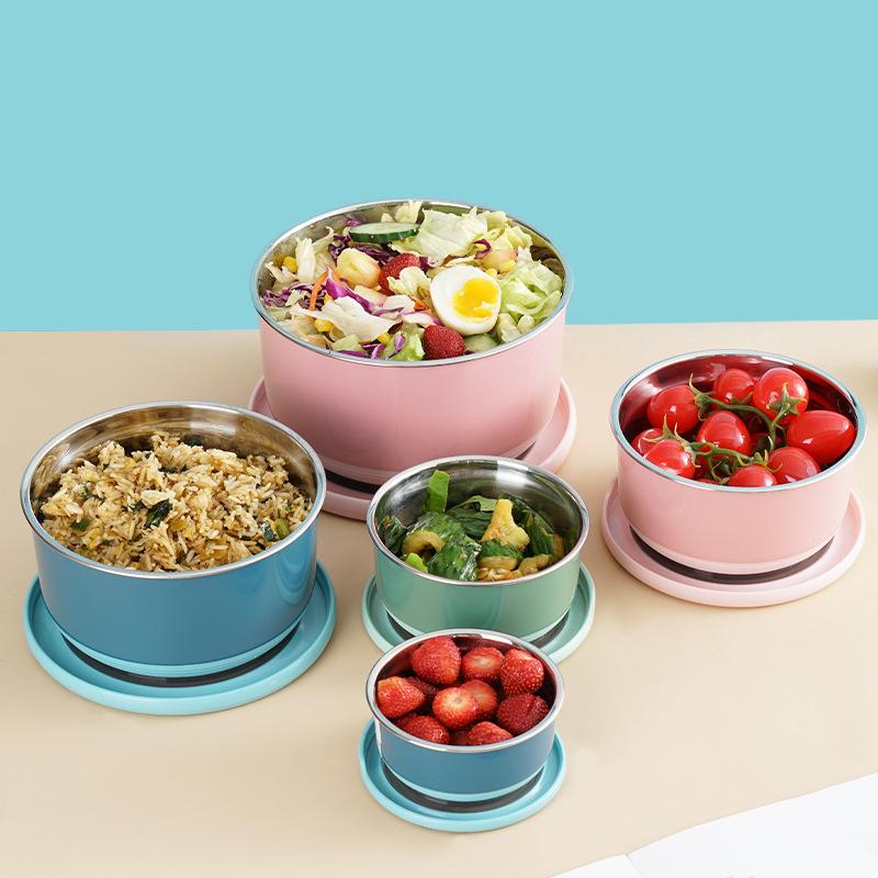 Baby Sealed Stainless Steel Bento Lunch Box - Anti-slip Round Noodle Bowl