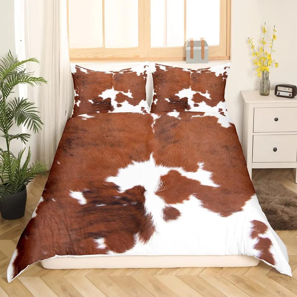 Комплект постельного белья из коровьей шкуры Пэчворк Принт коровы Пододеяльник Фермерское животное Пододеяльник Западный ковбой Фермерский дом Полиэстеровый чехол для одеяла