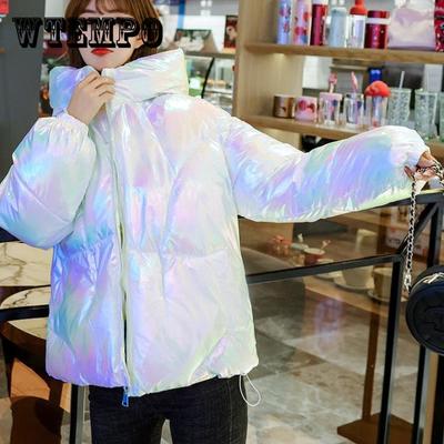 Новая зимняя куртка, пальто, женские парки с капюшоном, блестящая пуховая хлопковая куртка, теплая повседневная парка, стеганое хлопковое пальто, женское