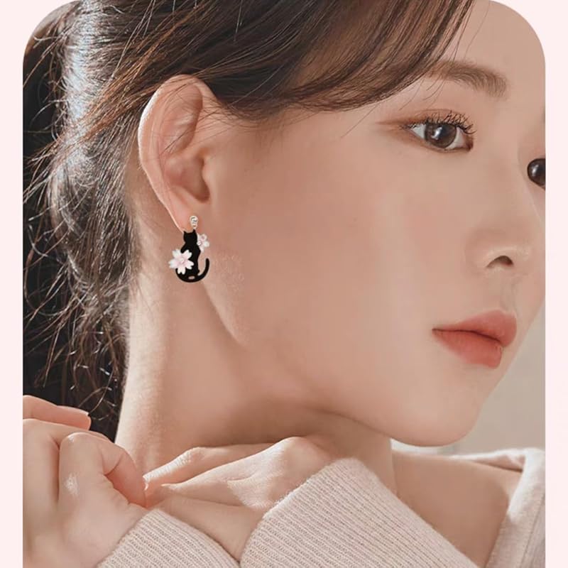 Китайские серьги кошка вишневые цветы цветок весна качающиеся японский стиль не вызывают раздражения милые серьги из смолы подходят для металлаллергиков подарок для нее