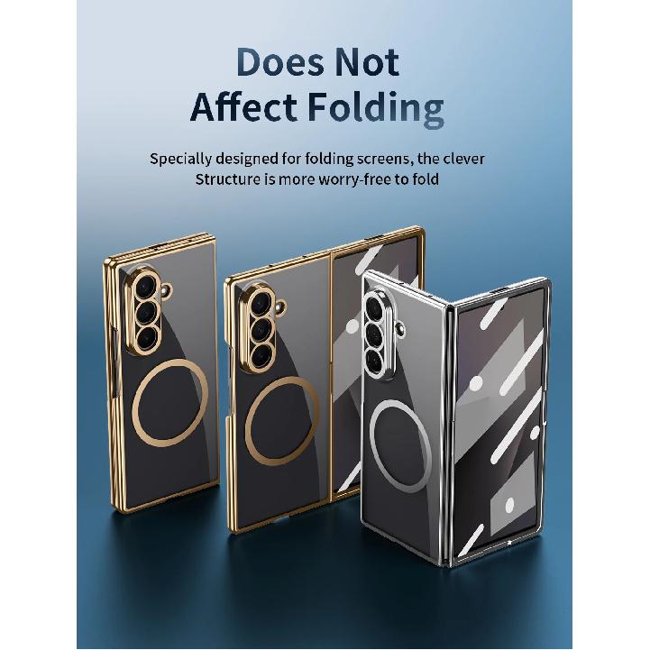 Магнитный прозрачный чехол для телефона из ПК+ТПУ для Galaxy Z Fold 7/6/5/4 со стеклянной пленкой-защитой, противоударная задняя крышка