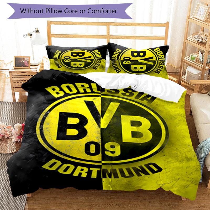 3pcs Borussia Dortmund pattern bedding set duvet cover set includes duvet cover &pillowcases,perfect all season bedroom decoration&gift