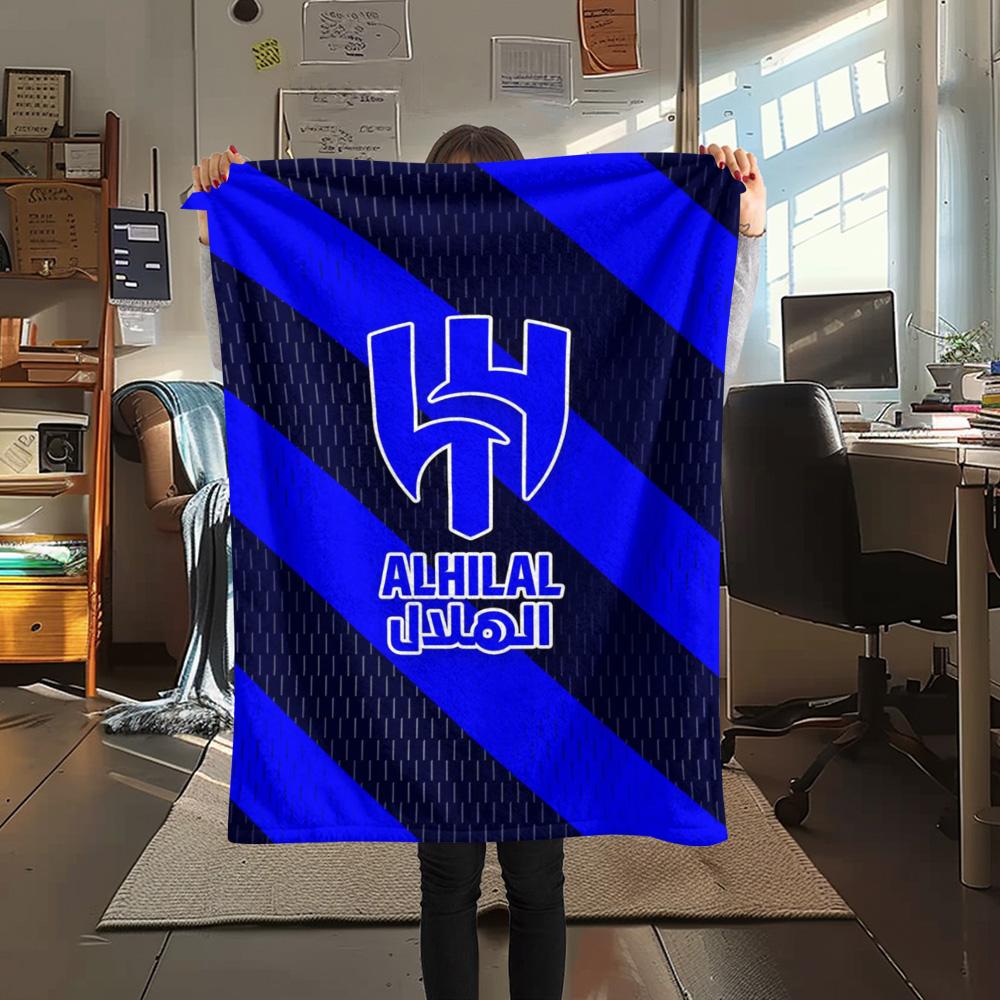 1Pc Al-Hilal Saudi Football Club Print Flannel Blanket High Quality Warm Comfortable Cover for All Seasons Perfect for Gifts Home Decor