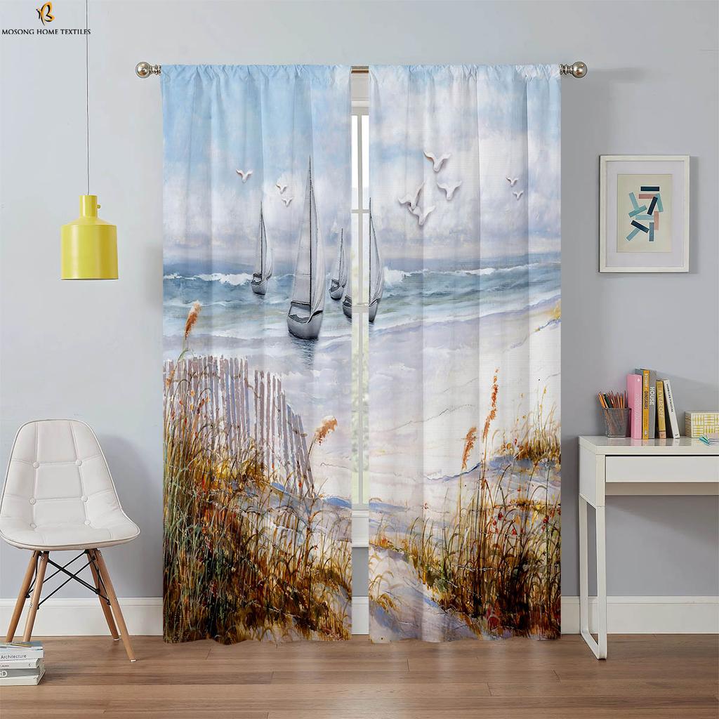 2 шт. плотных штор, пейзаж, картина маслом, 3D-печать, шторы, высококачественные, черные, шелковые, винтажные, декоративные шторы