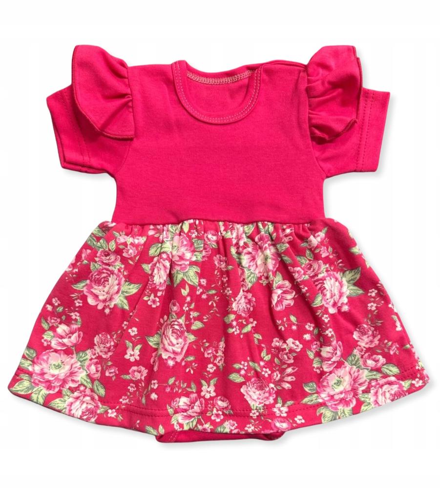 Bodysuit Dress Size 80 Short Sleeves With Ruffles Rose Amaranth