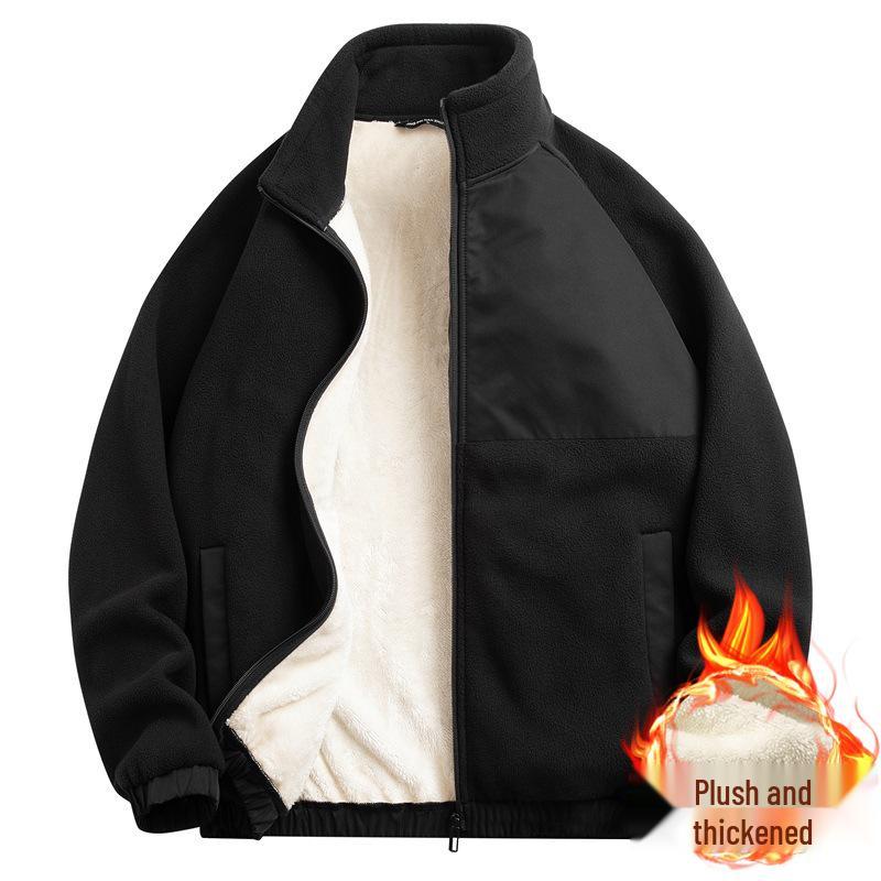 Мужская утепленная флисовая куртка с цветными блоками и воротником-стойкой, осенне-зимний повседневный спортивный топ