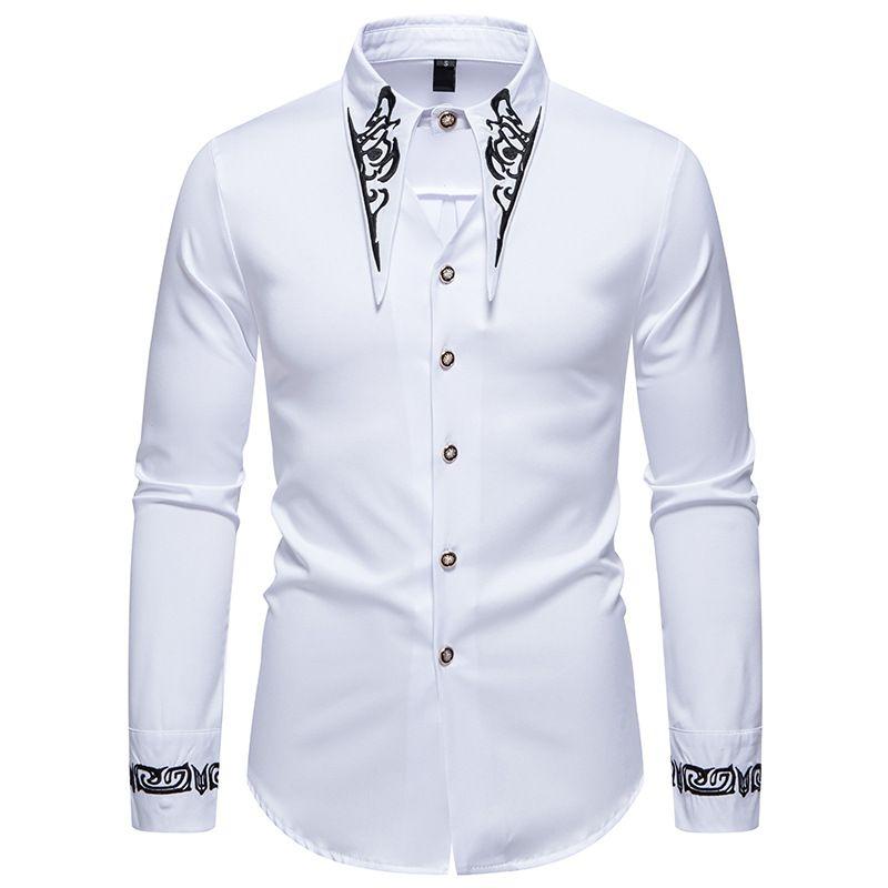 Men's Casual Fashion Embroidered Shirt Shirt Slim Long Sleeve Embroidery