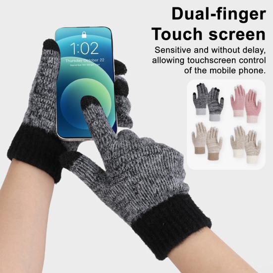 Winter Warm Gloves Women Men Touch Screen Gloves Knitted Thickened Gloves with High Elastic Cuffs for Outdoor Travel Cycling
