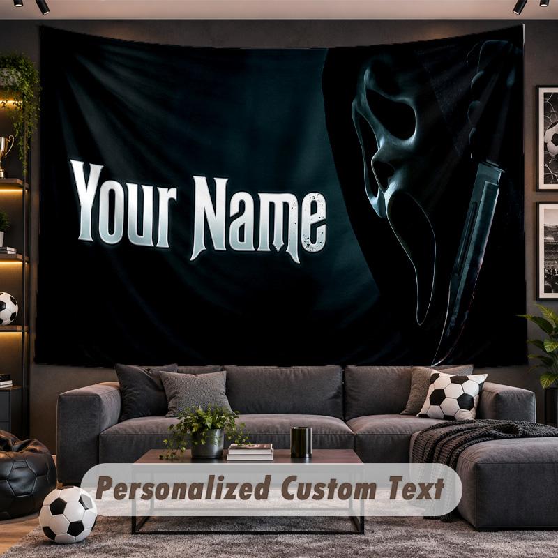 Scream Ghostface Personalized Tapestry Support Custom Name, Wall Art Home Decoration