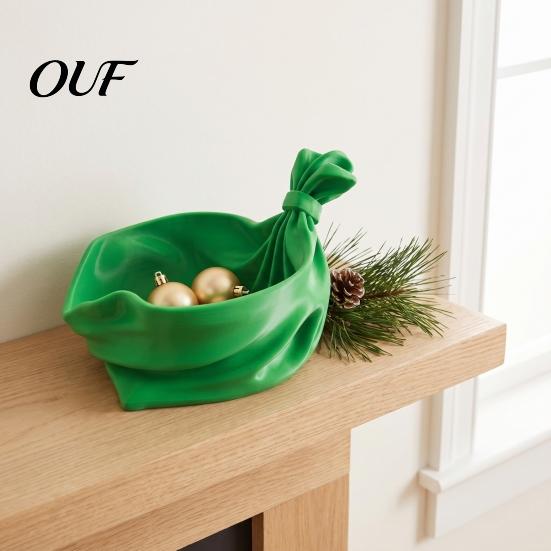 Stable Base Storage Holder 3D Printed Gift Bag Shaped Tray, Pleated Catchall Bowl for Candy, Festival Desktop Ornament Festive Table Centerpiece