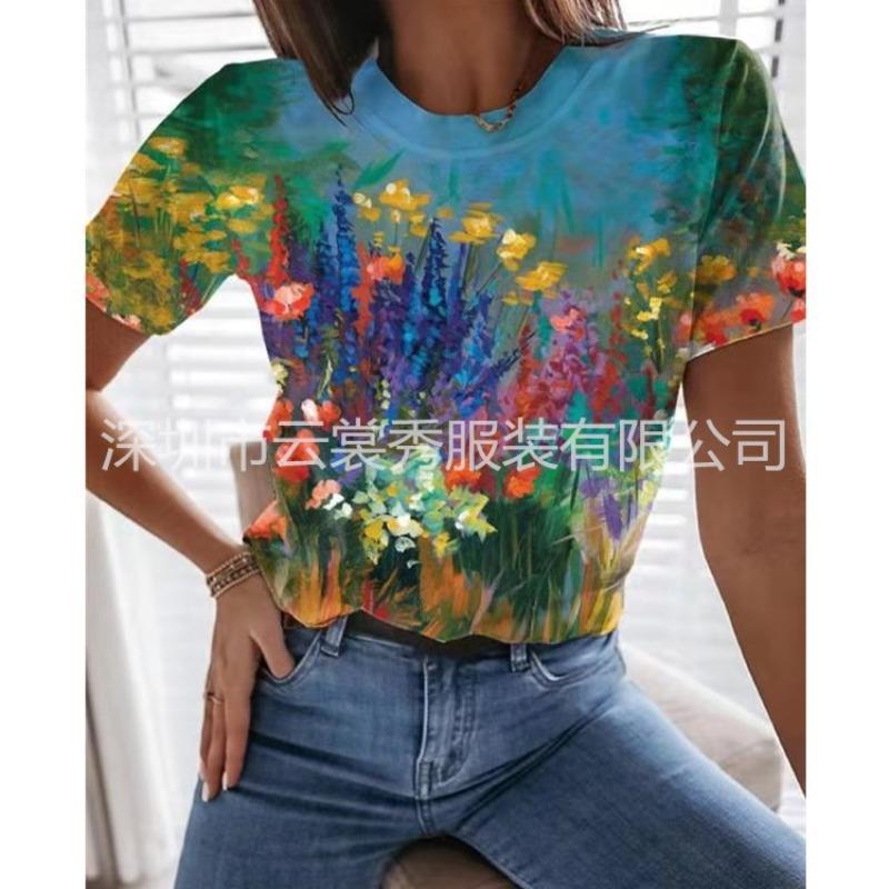 QICED Женские модные повседневные блузки и рубашки с коротким рукавом и круглым вырезом