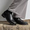 Men's Black Leather Mule Shoes with 4CM Hidden Elevator Insole | Thick Sole Height Increasing Slip-Ons | Breathable Casual Dress