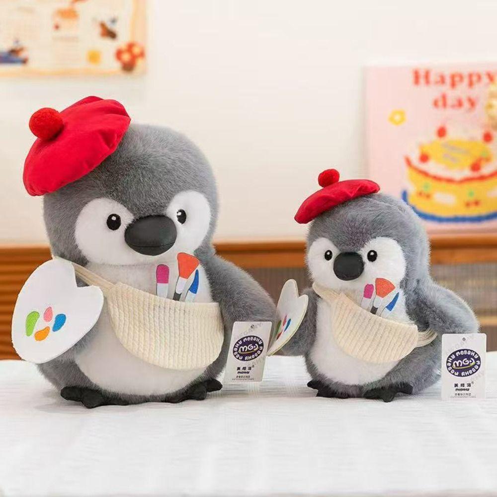 Handmade Chef Penguin Plush Doll Interactive Penguin Painter Stuffed Toys  Home Decor