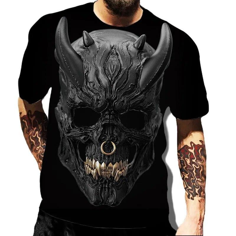 Skull Printed Men's T-shirt Horror Style Summer 3D Short Sleeved Trend Personalized Men's Clothing New Round Neck Men's T-shirts