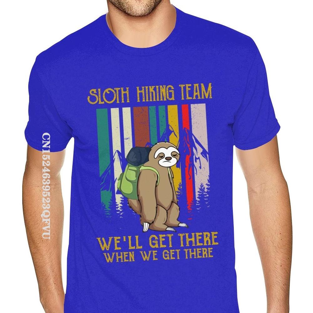 Sloth Hiking Team Мы доберемся туда, когда доберемся туда Ретро Винтажная футболка Мужская Мужская Молодежная Футболка с принтом в английском стиле Мужские футболки