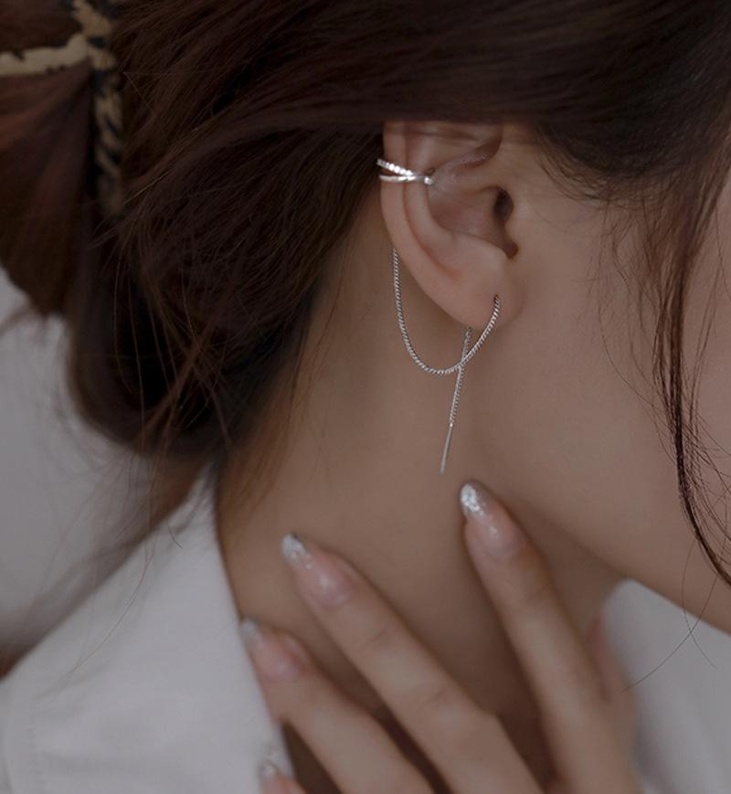 1 шт., серьги-гвоздики с перекрестной цепочкой, длинная бахрома, серьги-гвоздики с цирконием, простые серебряные зажимы для ушей, модные женские украшения