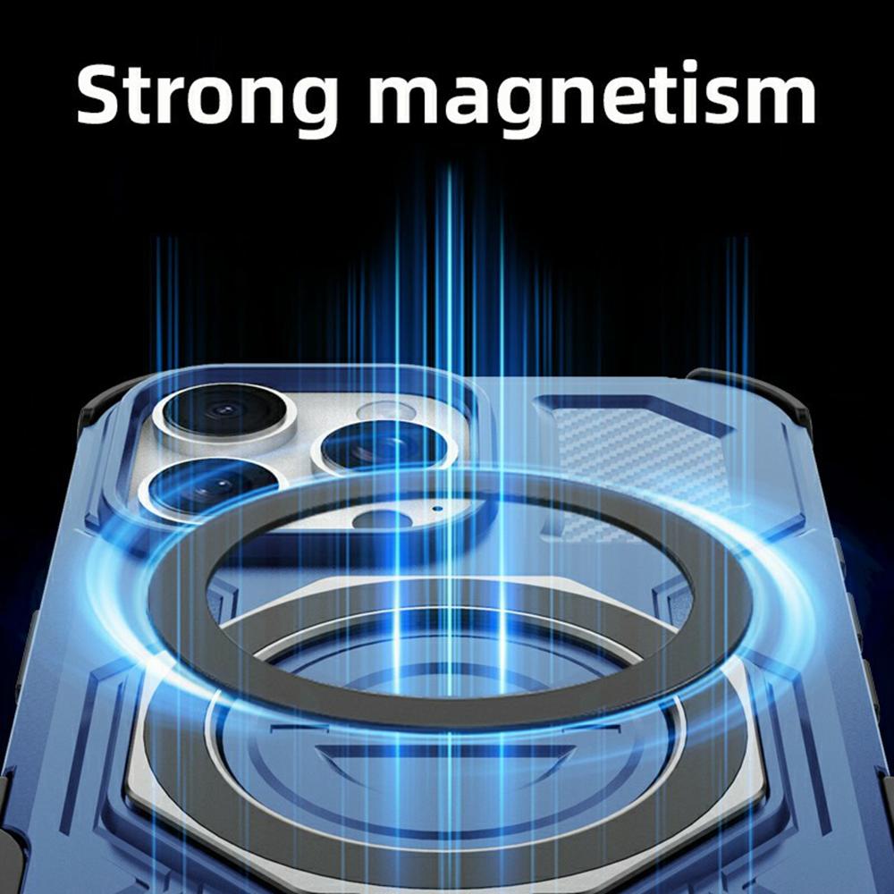 For iPhone 16 Pro Magnetic Case Rotating Metal Kickstand Shockproof PC+TPU Phone Back Cover