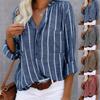 Женская летняя повседневная приталенная рубашка в полоску с отворотом и длинным рукавом на полупуговицах