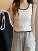 Женский трикотажный топ-камисоль в стиле French Chic: Белый Color Block из ледяного шелка, Широкие бретели, Летний стиль
