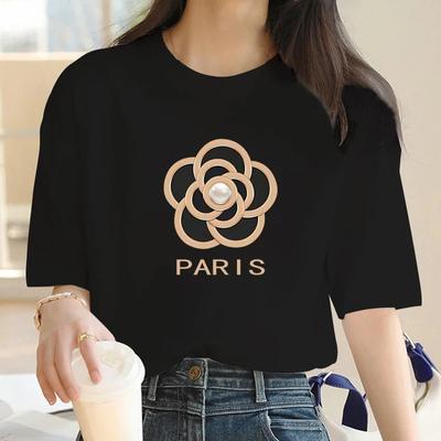Женская футболка с коротким рукавом и графическим принтом от бренда Paris класса люкс, повседневная, весна-лето, базовая женская одежда с круглым воротником