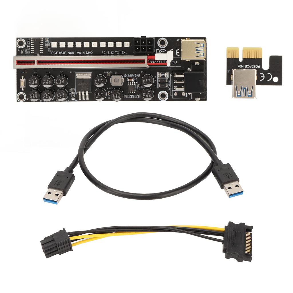 PCIE Riser Powered Adapter Card 6 Pin Compatible 1X 4X 8X 16X PCIE Interface Plug and Play USB