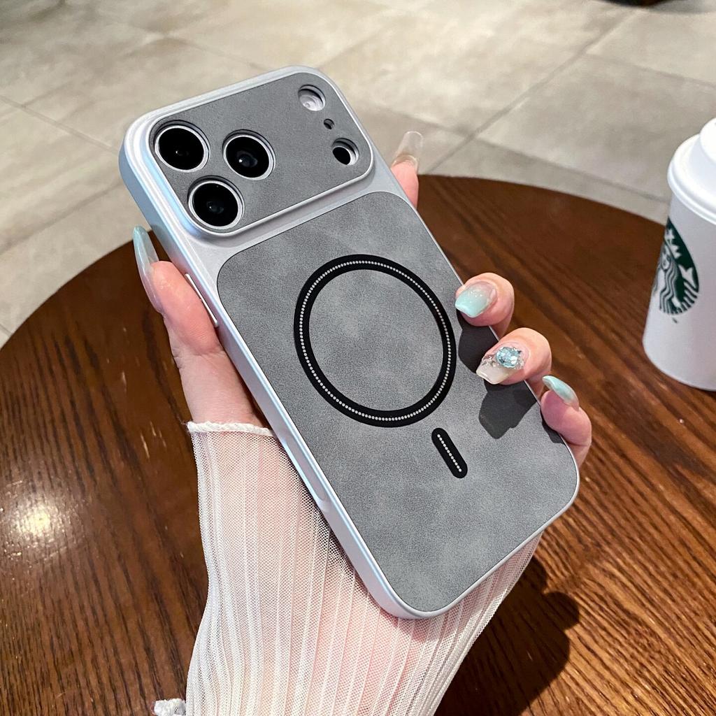 Luxury Business PU Leather Phone Case For iPhone 17 Pro Max 16 15 14 13 Pro for Magsafe Large Lens Shockproof Protect Back Cover