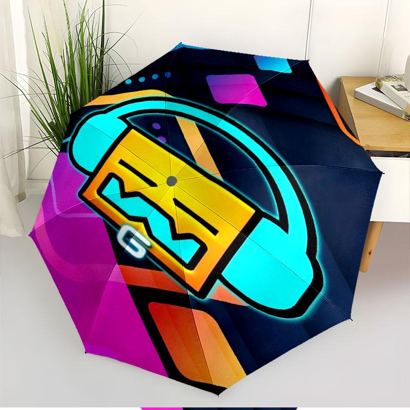 Geometry Dash Print Automatic Open Close Umbrella, Portable Foldable Umbrella, for Outdoor Commute Camping Trip, Ideal Birthday Gift