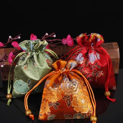 Floral Embroidery Flower Drawstring Bag Chinese Style Jewelry Packing Bag Party