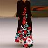 Spring Summer Women's Long Dresses V-Neck Long Sleeve Pocket Printed Loose Dresses