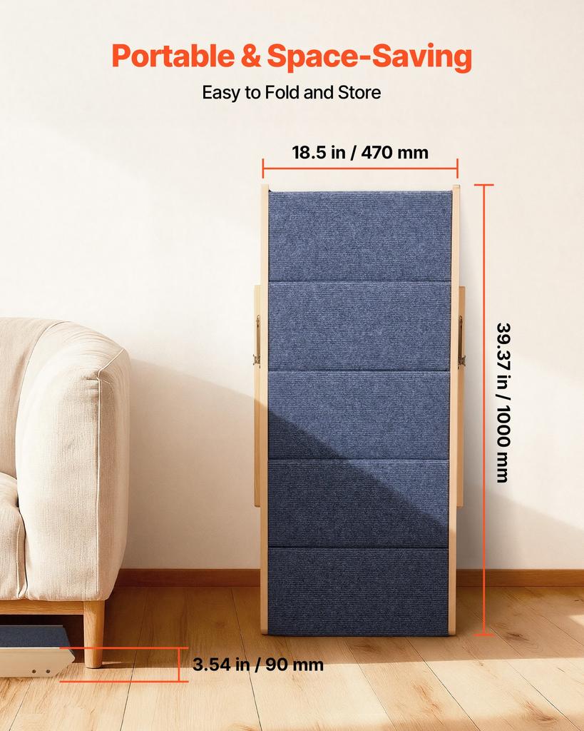 VEVOR Wood Pet Stairs, 5-Step Dog Stairs for Beds, Sofa & Cars, 68 kg Load Capacity, Floded Flat Design