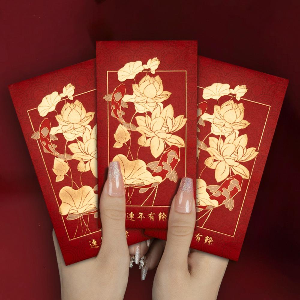 12pcs Hot Stamping Chinese New Year Red Envelope Rectangular Red Packet Lucky Money Bag  Kids Gift
