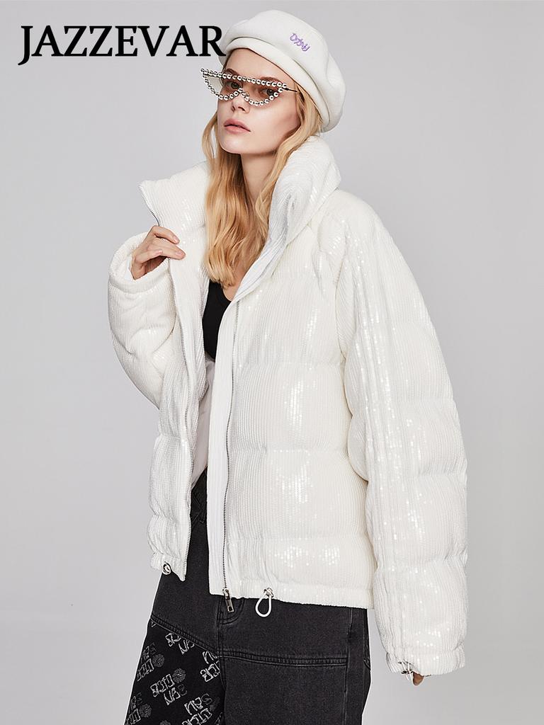 JAZZEVAR Пуховик с пайетками в тяжелом промышленном стиле, новый зимний женский пуховик среднего и длинного размера