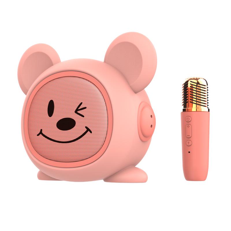 Cartoon K Song Multifunctional Desktop KTV Microphone Speaker with High-Definition Sound, Smile Face, and Cute Ears.