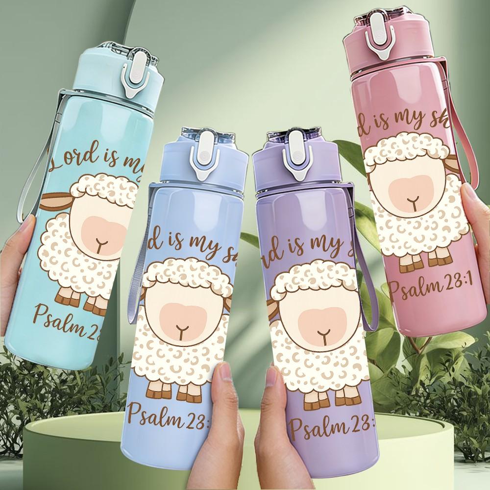 1PC Sheep Easter Quote Text 750ml Color Plastic Sports Water Bottle Leakproof Flip Straw Lid Suitable for Sports Office Home Use
