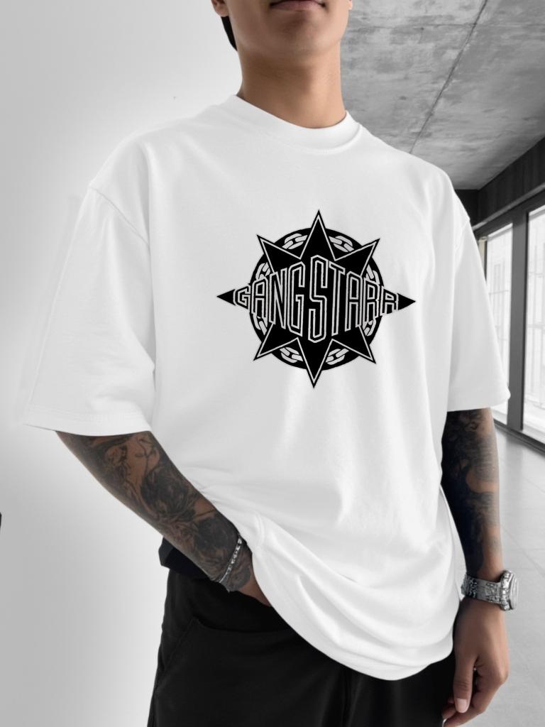 Футболка с принтом логотипа Gang Starr Модный уличный стиль Дизайн со звездами Мужская футболка с принтом, круглым вырезом, коротким рукавом, повседневная