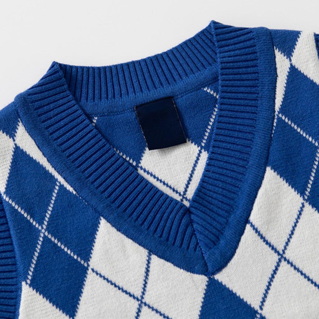 Детский вязаный клетчатый жилет, свитер, пуловер, жилет с v-образным вырезом