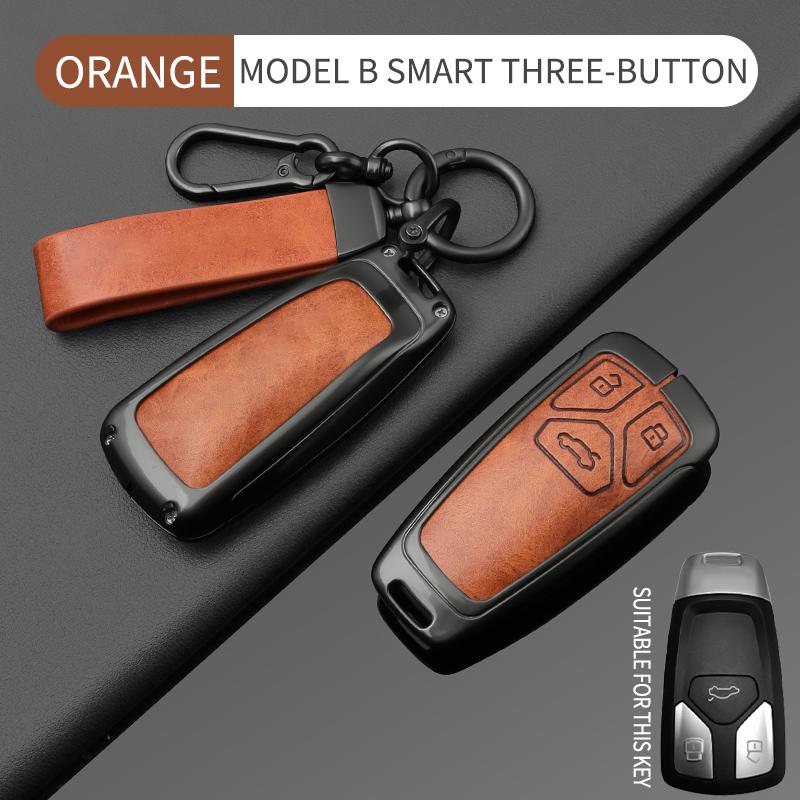 Customizable Luxury Leather Key Case Cover for A6L Q5 A4L A7 A8L Metal Car Keys Zinc Alloy with Car Logo Fit Model Keychain