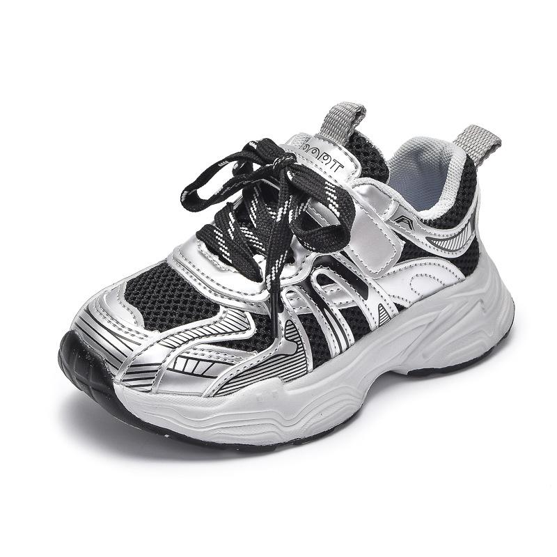 2026Early spring non-slip dad shoes for boys and girls, versatile running shoes for young, middle, and older children, low-top striped double-mesh