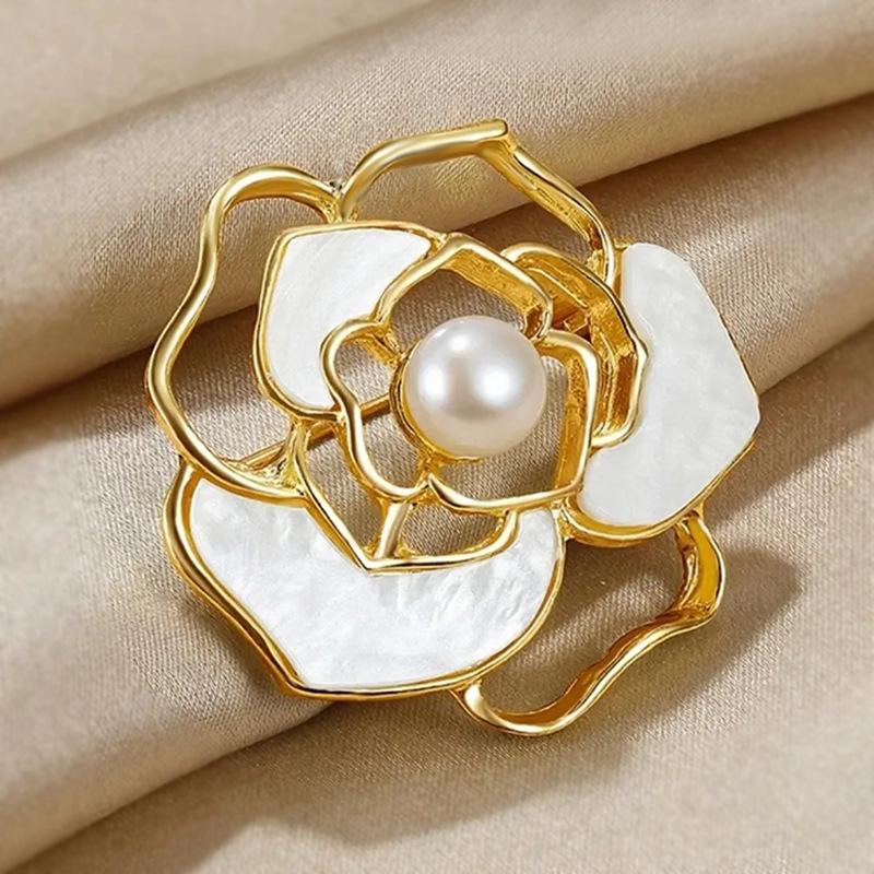 Vintage French Camellia Rose Brooch - Luxury Floral Pin for Women