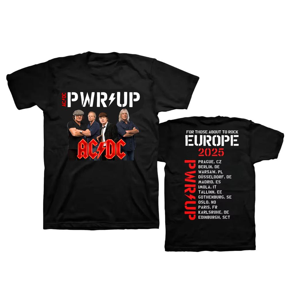 2025 Бон Скотт AC/DC Рок Футболка Футболка Для Мужчин Подарки Для Мужчин Хлопковая Футболка Pwr Up Мировой Тур Европа