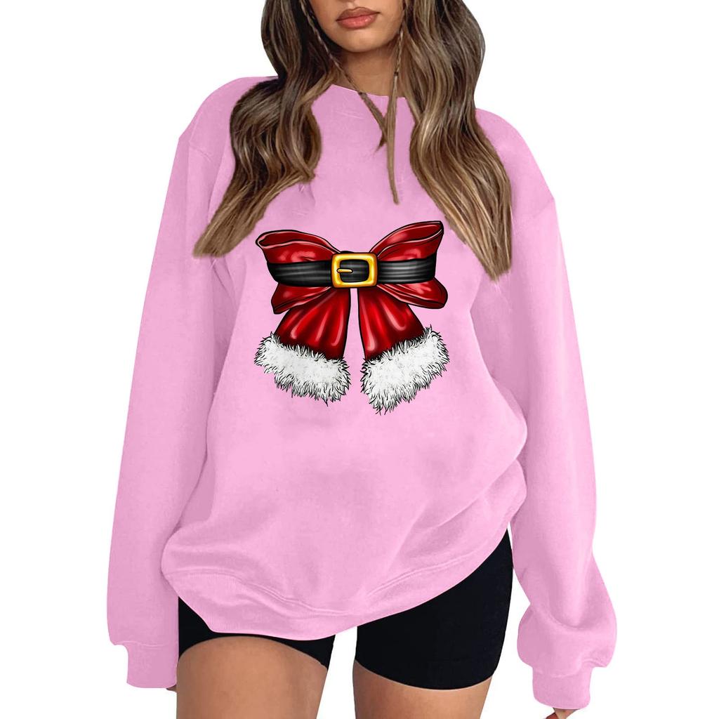 Женский повседневный свитер с круглым вырезом и длинными рукавами, рождественский принт, толстовка с капюшоном и длинными рукавами