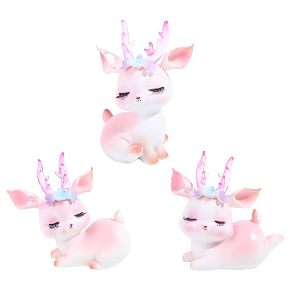Kawaii Pink Sleeping Deer Figurine Cartoon Deer Birthday Cake Decor Office