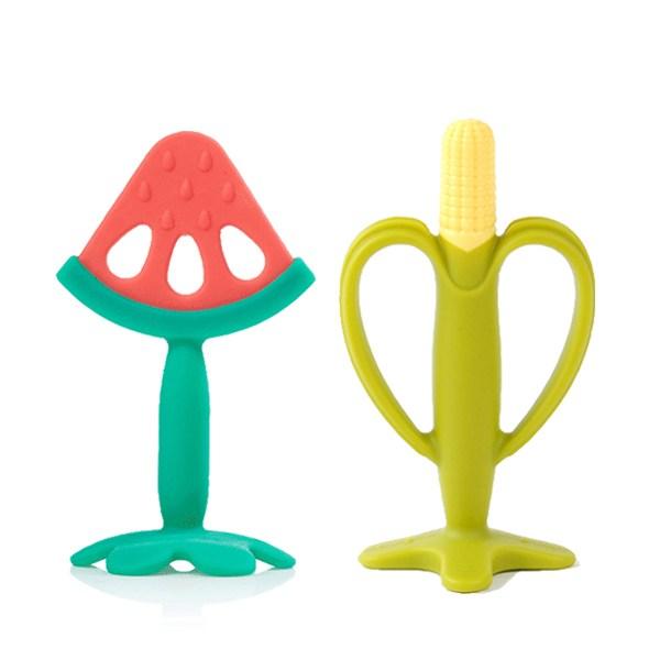 Baby&I Silicone Fruit Teether + Case 2-piece Set Watermelon + Corn, Nozzle, Mixed Colors, Korean Baby Products