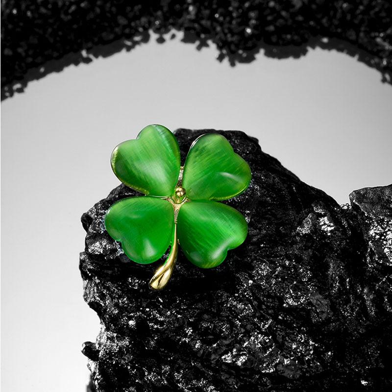 Брошь 'Четырехлистный клевер', Летняя женская брошь класса люкс 'Кошачий глаз' для воротника, Маленькая брошь с антибликовым покрытием, Корсаж