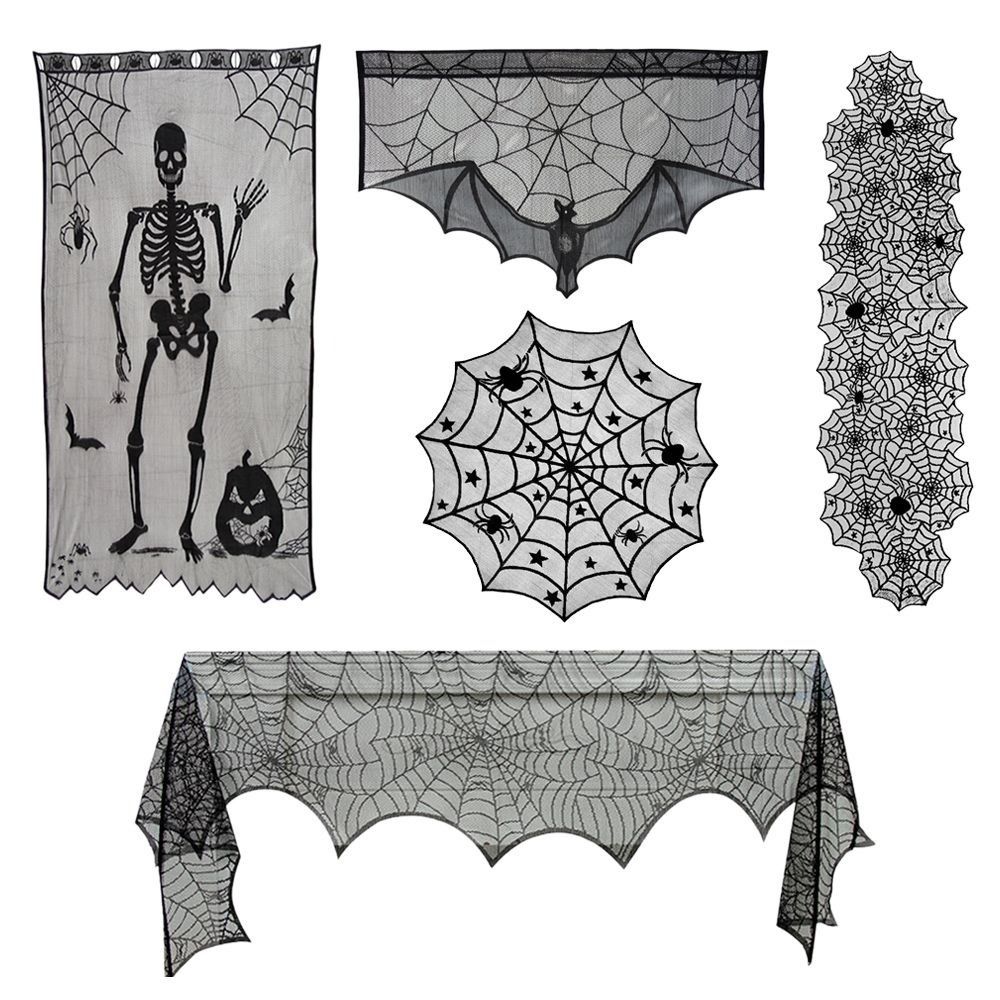 Fireplace Mantel Cobweb Tablecloth Lace Fireplace Mantle Cover New Bat Table Runner Table
