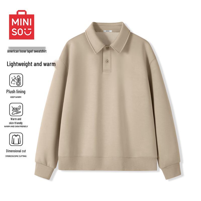 MINISO Men's Casual Oversized Lapel Pullover Sweatshirt