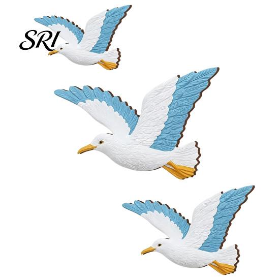 Coastal Living Room Decor 3 Pcs Wood Seagull Beach Wall Art Nautical Theme Flying Sea Soft Delicate Line Artwork Birds Sculpture Lake House
