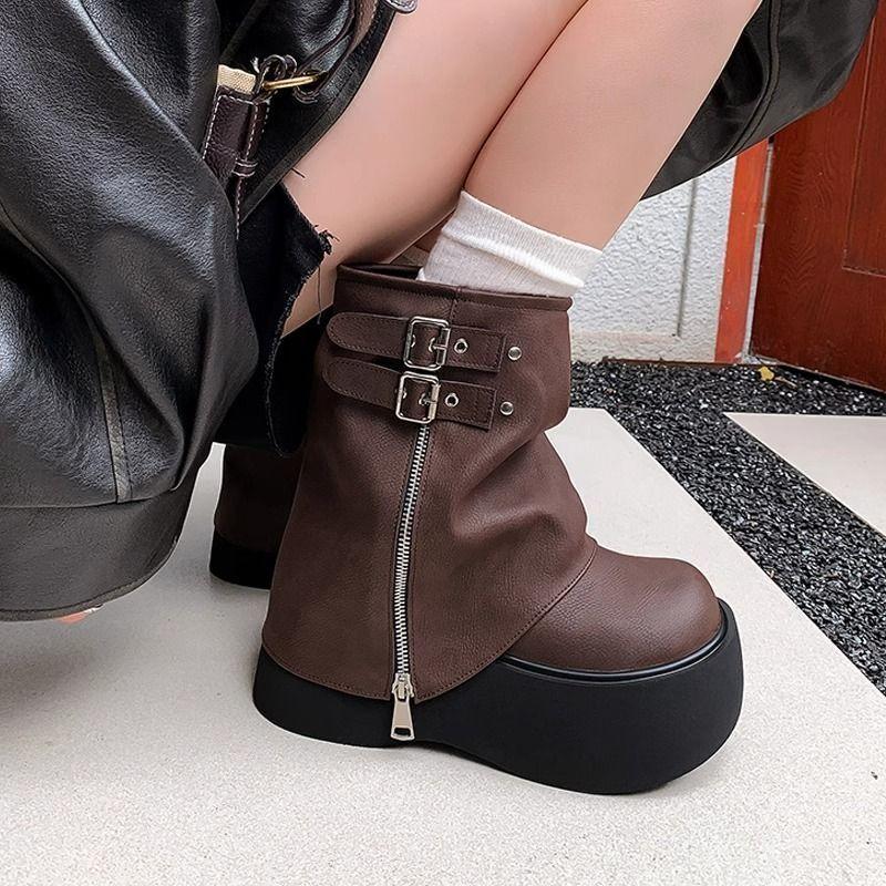Sweet and Cool Babes Are Thin and Small, and the Height Increases. Locomotive Pants Boots Retro Knight Boots Thick-soled Short Boots Women's 2025 New